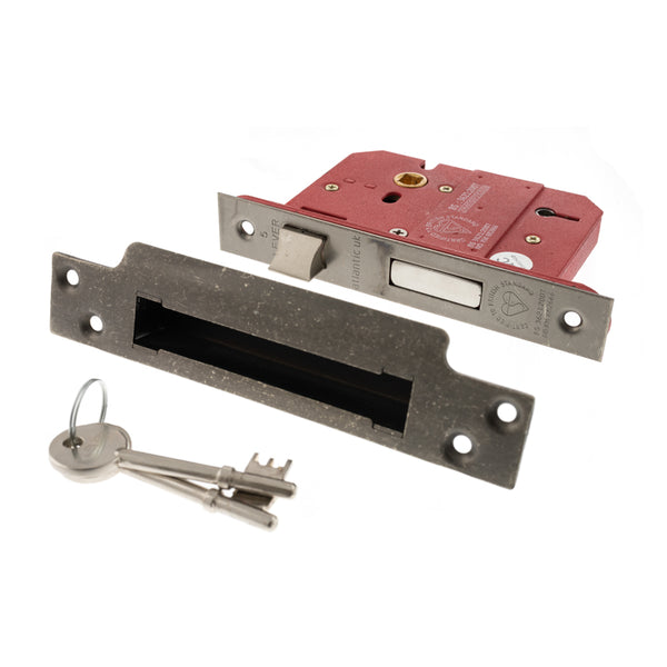 Atlantic 5 Lever Key Sashlock [BS] Keyed Alike 2.5" - Distressed Silver
