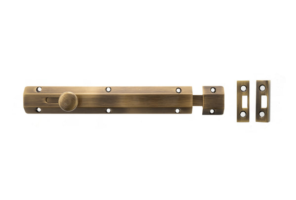 Atlantic Solid Brass Surface Door Bolt - Antique Brass - 8"