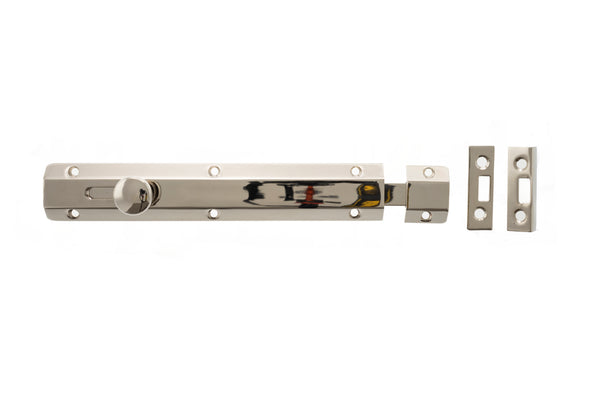 Atlantic Solid Brass Surface Door Bolt - Polished Nickel - 8"