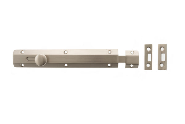 Atlantic Solid Brass Surface Door Bolt - Satin Nickel - 8"