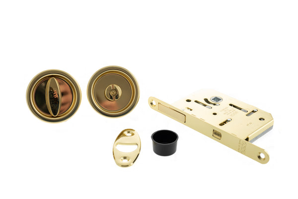 AGB Round Flush Handle Sliding Door Bathroom Lock Set by Atlantic Hardware
