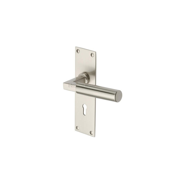 Bauhaus Door Handle on Plate by M Marcus - Heritage Brass