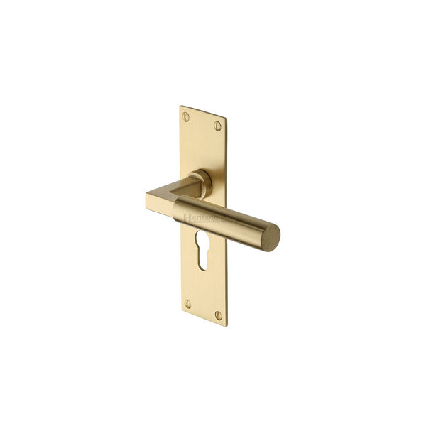 Bauhaus Door Handle on Plate by M Marcus - Heritage Brass