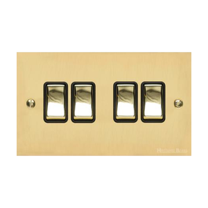 Bauhaus Range Polished Brass Switches & Sockets, BH1 - 4 Gang Rocker Switch by Heritage Brass By M-Marcus