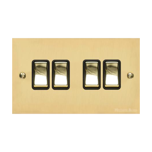 Bauhaus Range Polished Brass Switches & Sockets, BH1 - 4 Gang Rocker Switch by Heritage Brass By M-Marcus