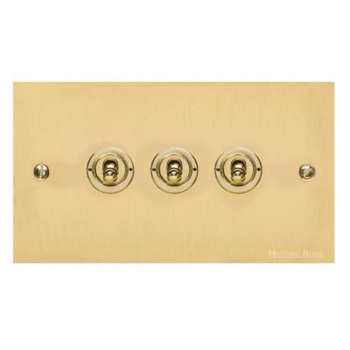 Bauhaus Range Polished Brass Switches & Sockets, BH1 - 3 Gang Toggle Switch by Heritage Brass By M-Marcus