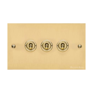 Bauhaus Range Polished Brass Switches & Sockets, BH1 - 3 Gang Toggle Switch by Heritage Brass By M-Marcus