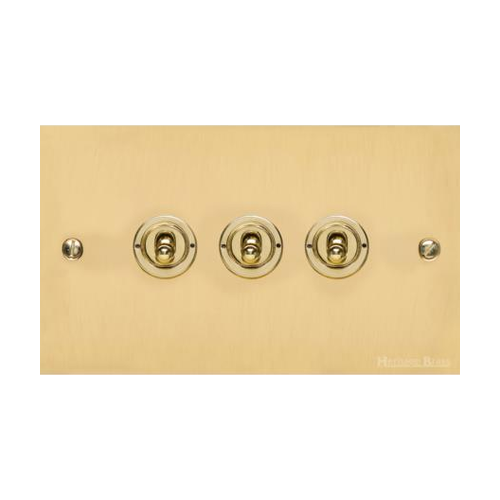 Bauhaus Range Polished Brass Switches & Sockets, BH1 - 3 Gang Toggle Switch by Heritage Brass By M-Marcus