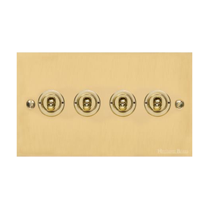 Bauhaus Range Polished Brass Switches & Sockets, BH1 - 4 Gang Toggle Switch by Heritage Brass By M-Marcus