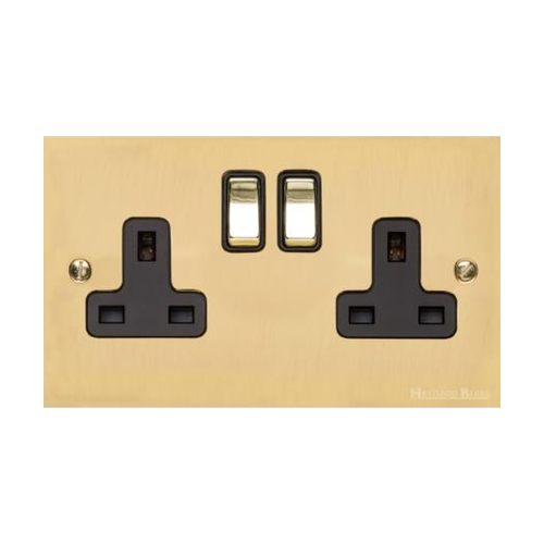 Bauhaus Range Polished Brass Switches & Sockets, BH1 - Double Socket (13 Amp) by Heritage Brass By M-Marcus