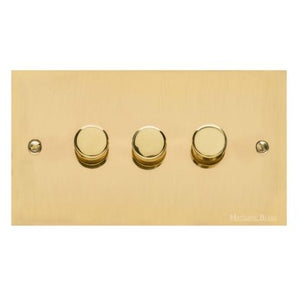 Bauhaus Range Polished Brass Switches & Sockets, BH1 - 3 Gang TED Dimmer (Compatible with LED Lamps) by Heritage Brass By M-Marcus