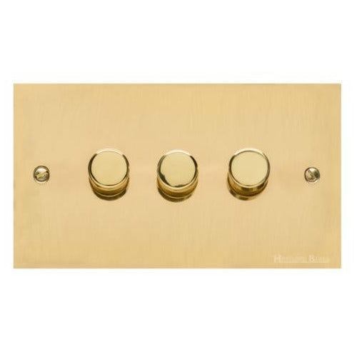 Bauhaus Range Polished Brass Switches & Sockets, BH1 - 3 Gang TED Dimmer (Compatible with LED Lamps) by Heritage Brass By M-Marcus