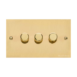 Bauhaus Range Polished Brass Switches & Sockets, BH1 - 3 Gang TED Dimmer (Compatible with LED Lamps) by Heritage Brass By M-Marcus