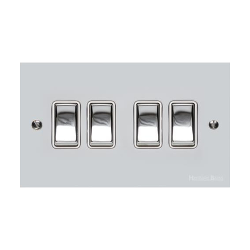 Bauhaus Range Polished Chrome Switches & Sockets, BH2 - 4 Gang Rocker Switch by Heritage Brass By M-Marcus
