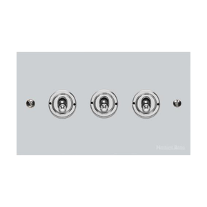 Bauhaus Range Polished Chrome Switches & Sockets, BH2 - 3 Gang Toggle Switch by Heritage Brass By M-Marcus