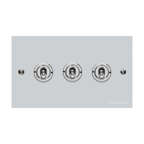 Bauhaus Range Polished Chrome Switches & Sockets, BH2 - 3 Gang Toggle Switch by Heritage Brass By M-Marcus