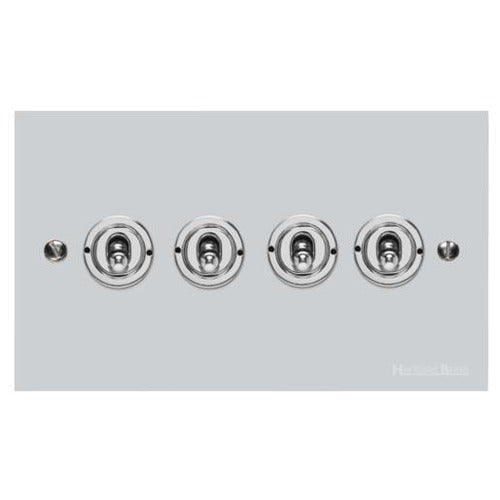 Bauhaus Range Polished Chrome Switches & Sockets, BH2 - 4 Gang Toggle Switch by Heritage Brass By M-Marcus
