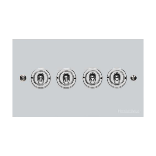 Bauhaus Range Polished Chrome Switches & Sockets, BH2 - 4 Gang Toggle Switch by Heritage Brass By M-Marcus