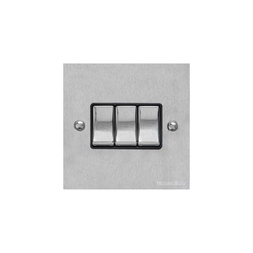 Bauhaus Range Satin Chrome Switches & Sockets, BH3 - 3 Gang Rocker Switch by Heritage Brass By M-Marcus