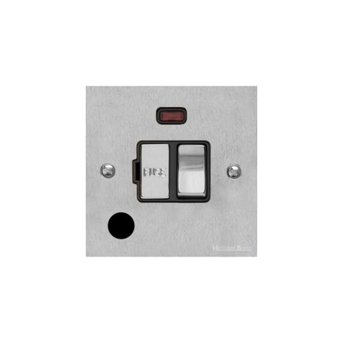 Bauhaus Range Satin Chrome Switches & Sockets, BH3 - Switched Spur with Neon + Cord (13 Amp) by Heritage Brass By M-Marcus