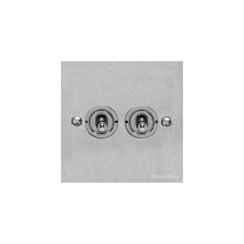 Bauhaus Range Satin Chrome Switches & Sockets, BH3 - 2 Gang Toggle Switch by Heritage Brass By M-Marcus