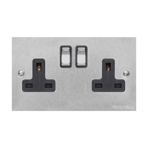 Bauhaus Range Satin Chrome Switches & Sockets, BH3 - Double Socket (13 Amp) by Heritage Brass By M-Marcus