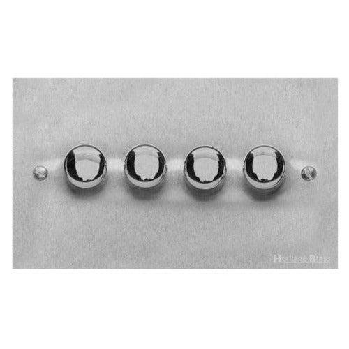 Bauhaus Range Satin Chrome Switches & Sockets, BH3 - 4 Gang Dimmer 400 watts(Compatible with halogen/ incandescent bulbs) by Heritage Brass By M-Marcus