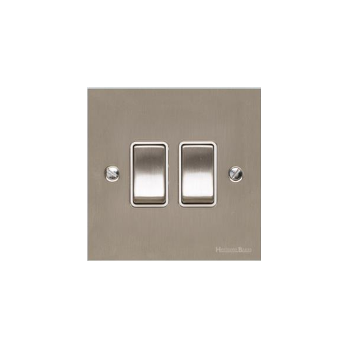Bauhaus Range Satin Nickel Switches & Sockets, BH5 - 2 Gang Rocker Switch by Heritage Brass By M-Marcus