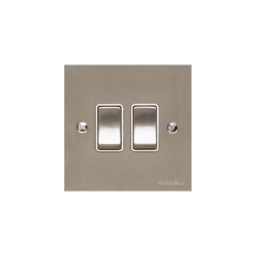 Bauhaus Range Satin Nickel Switches & Sockets, BH5 - 2 Gang Rocker Switch by Heritage Brass By M-Marcus