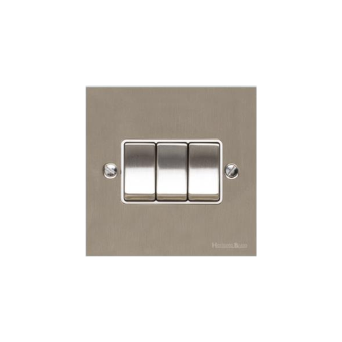 Bauhaus Range Satin Nickel Switches & Sockets, BH5 - 3 Gang Rocker Switch by Heritage Brass By M-Marcus