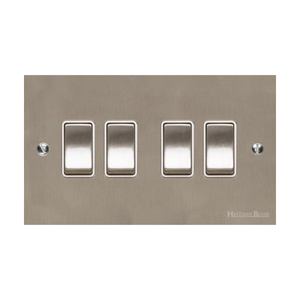 Bauhaus Range Satin Nickel Switches & Sockets, BH5 - 4 Gang Rocker Switch by Heritage Brass By M-Marcus
