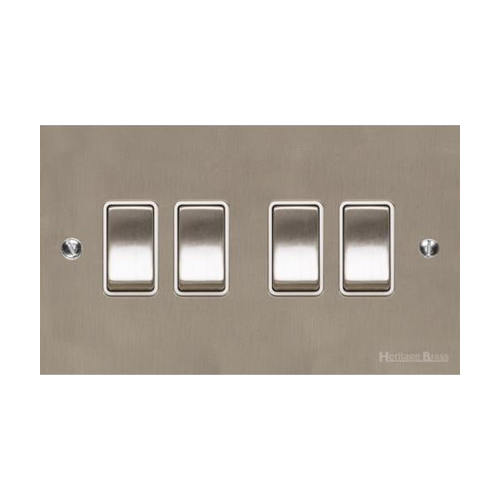 Bauhaus Range Satin Nickel Switches & Sockets, BH5 - 4 Gang Rocker Switch by Heritage Brass By M-Marcus