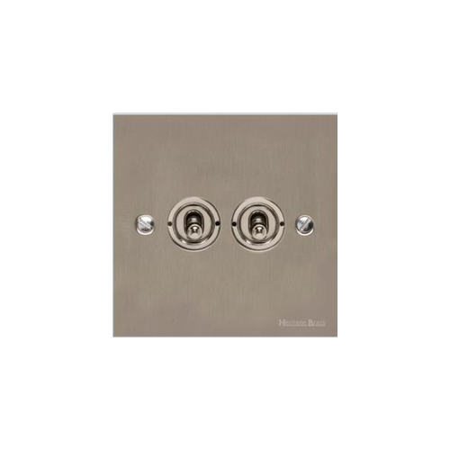 Bauhaus Range Satin Nickel Switches & Sockets, BH5 - 2 Gang Toggle Switch by Heritage Brass By M-Marcus