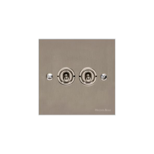 Bauhaus Range Satin Nickel Switches & Sockets, BH5 - 2 Gang Toggle Switch by Heritage Brass By M-Marcus