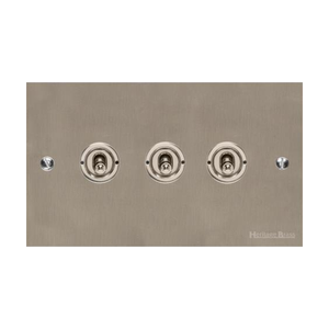 Bauhaus Range Satin Nickel Switches & Sockets, BH5 - 3 Gang Toggle Switch by Heritage Brass By M-Marcus