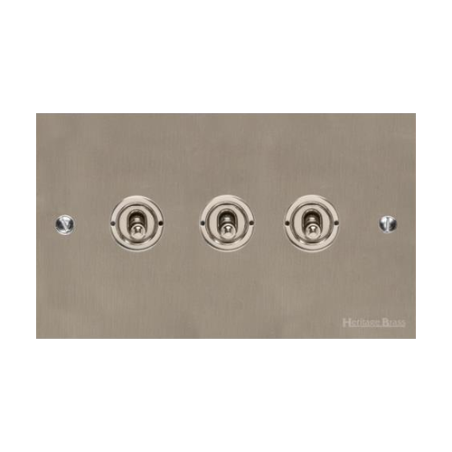 Bauhaus Range Satin Nickel Switches & Sockets, BH5 - 3 Gang Toggle Switch by Heritage Brass By M-Marcus