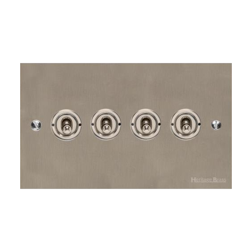 Bauhaus Range Satin Nickel Switches & Sockets, BH5 - 4 Gang Toggle Switch by Heritage Brass By M-Marcus