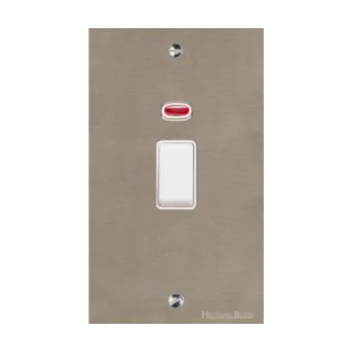 Bauhaus Range Satin Nickel Switches & Sockets, BH5 - 45A DP Cooker Switch with Neon (tall plate) by Heritage Brass By M-Marcus
