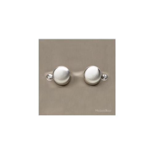 Bauhaus Range Satin Nickel Switches & Sockets, BH5 - 2 Gang Dimmer 400 watts (Compatible with halogen/ incandescent bulbs) by Heritage Brass By M-Marcus