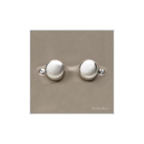 Bauhaus Range Satin Nickel Switches & Sockets, BH5 - 2 Gang TED Dimmer (Compatible with LED Lamps) by Heritage Brass By M-Marcus