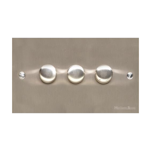Bauhaus Range Satin Nickel Switches & Sockets, BH5 - 3 Gang Dimmer 250 watts (Compatible with halogen/ incandescent bulbs) by Heritage Brass By M-Marcus