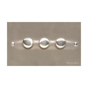 Bauhaus Range Satin Nickel Switches & Sockets, BH5 - 3 Gang TED Dimmer (Compatible with LED Lamps) by Heritage Brass By M-Marcus