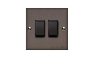 Bauhaus Range Matt Bronze Switches & Sockets, BH9 - 2 Gang Rocker Switch by Heritage Brass By M-Marcus