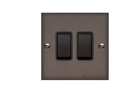 Bauhaus Range Matt Bronze Switches & Sockets, BH9 - 2 Gang Rocker Switch by Heritage Brass By M-Marcus