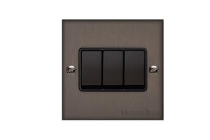 Bauhaus Range Matt Bronze Switches & Sockets, BH9 - 3 Gang Rocker Switch by Heritage Brass By M-Marcus