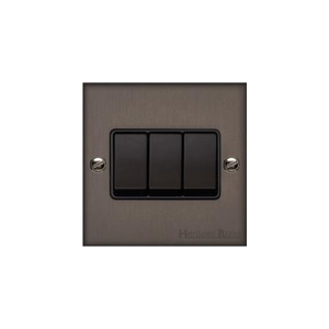 Bauhaus Range Matt Bronze Switches & Sockets, BH9 - 3 Gang Rocker Switch by Heritage Brass By M-Marcus
