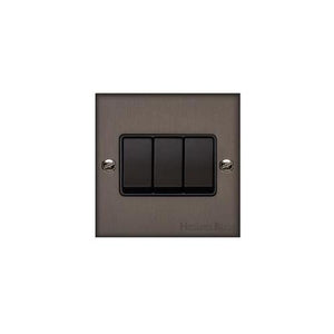 Bauhaus Range Matt Bronze Switches & Sockets, BH9 - 3 Gang Rocker Switch by Heritage Brass By M-Marcus