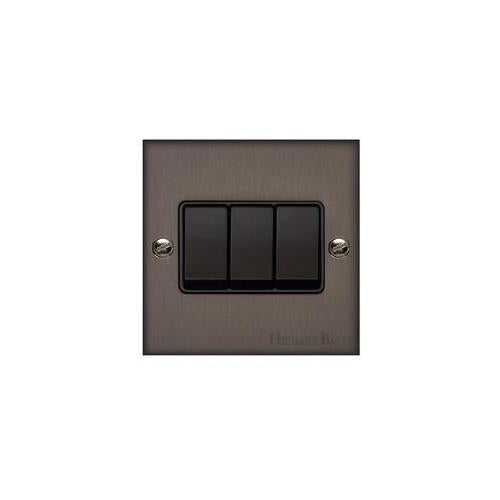 Bauhaus Range Matt Bronze Switches & Sockets, BH9 - 3 Gang Rocker Switch by Heritage Brass By M-Marcus