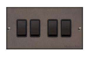 Bauhaus Range Matt Bronze Switches & Sockets, BH9 - 4 Gang Rocker Switch by Heritage Brass By M-Marcus