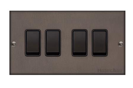 Bauhaus Range Matt Bronze Switches & Sockets, BH9 - 4 Gang Rocker Switch by Heritage Brass By M-Marcus